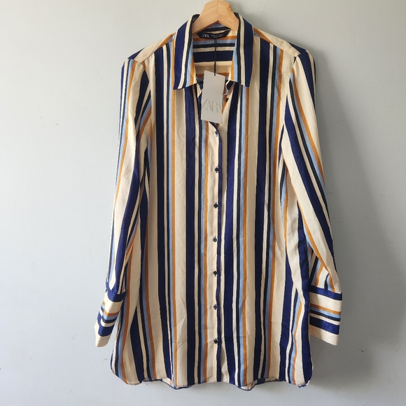 Zara | Dresses | Zara Stripe Shirt Dress Long Sleeve Medium | Poshmark